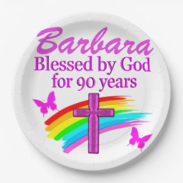 PLATO DE PAPEL PERSONALIZADO BENDECIDO POR DIOS DURANTE 90 AÑOS P