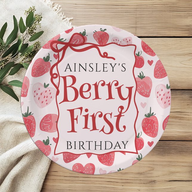 Plato De Papel Personalizado Berry First Coquette Pink Bow 1º cum (Subido por el creador)