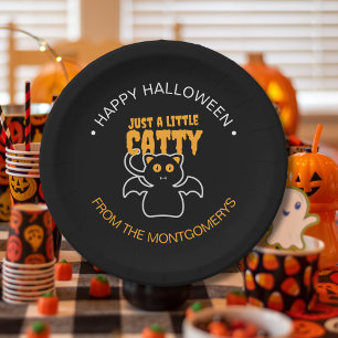 Plato De Papel Personalizado Black Cat Bat Cita divertida fiesta