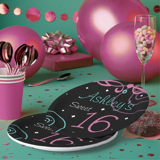 Plato De Papel Personalizado Black Sweet 16 Placas de fiesta de c (Subido por el creador)