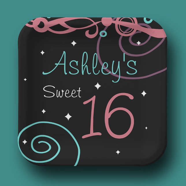 Plato De Papel Personalizado Black Sweet 16 Placas de fiesta de c (Subido por el creador)