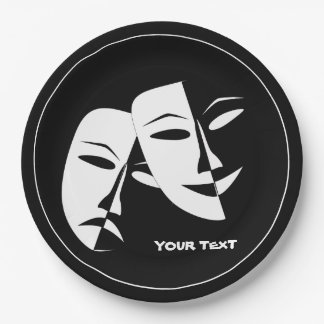 Plato De Papel Personalizado blanco negro de tragedia de comedia