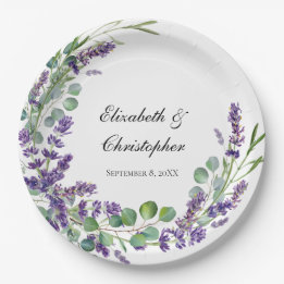 Plato De Papel Personalizado Boho Lavender Eucalyptus Boda