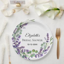 Plato De Papel Personalizado Boho Lavender Eucalyptus Bridal Show