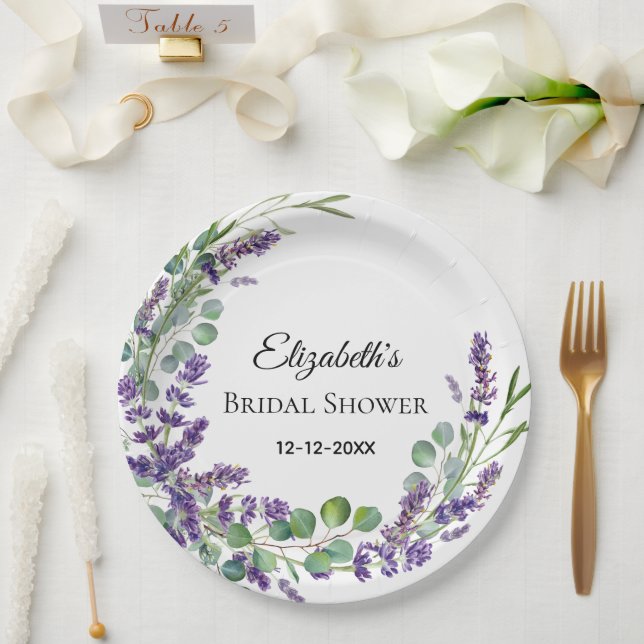Plato De Papel Personalizado Boho Lavender Eucalyptus Bridal Show (Boda)