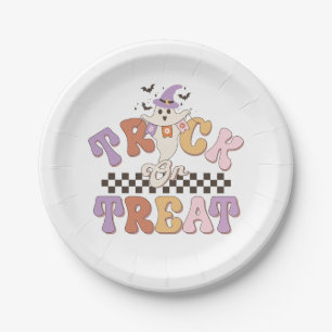 Plato De Papel Personalizado Boo Ghost Trick o Trate Halloween