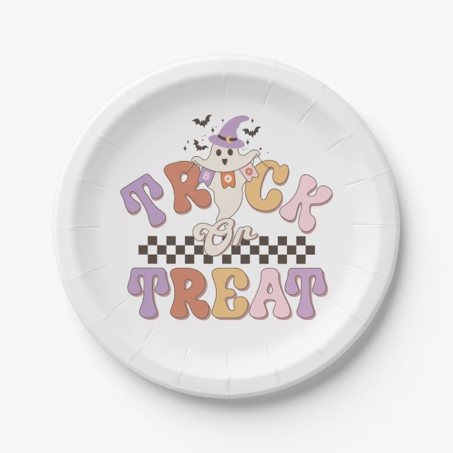 Plato De Papel Personalizado Boo Ghost Trick o Trate Halloween (Anverso)
