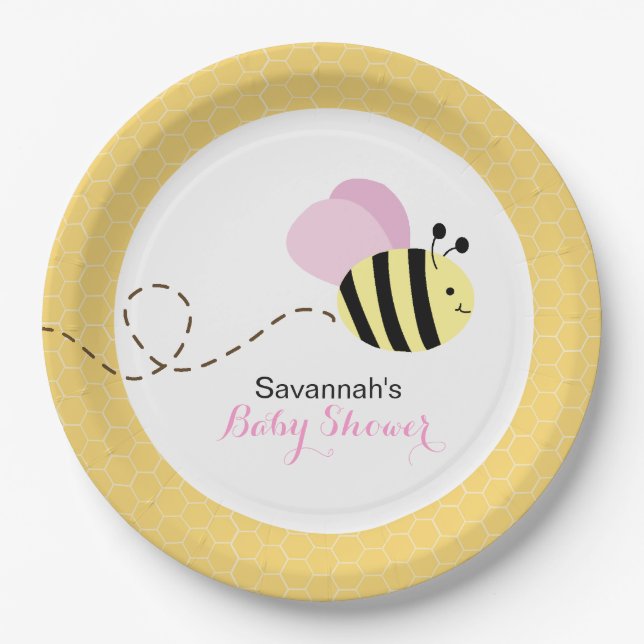 Plato de papel personalizado Bumble Bee Pink Wings (Anverso)