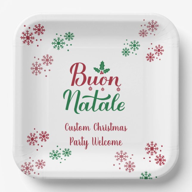 Plato De Papel Personalizado Buon Natale Feliz Navidad italiana (Anverso)