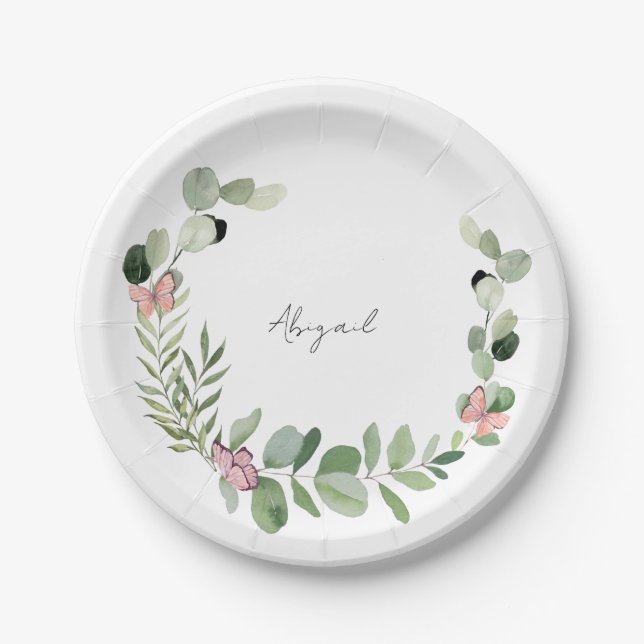 Plato De Papel Personalizado Butterfly Baby Shower (Anverso)