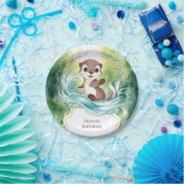 Plato De Papel Personalizado Calm Otter Cumpleaños