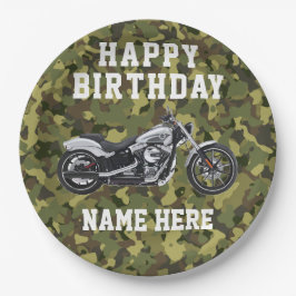 Plato De Papel Personalizado Camo Motorcycle Happy Birday Name