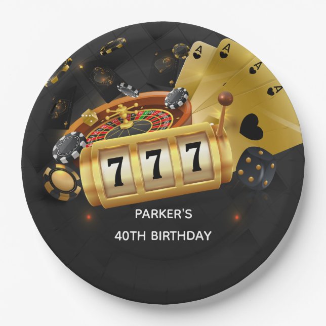 Plato De Papel Personalizado Casino Fiesta de noche Black Gold (Anverso)