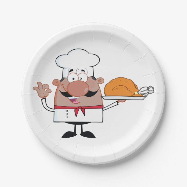 Plato De Papel Personalizado Chef Holding Roast Turkey (Anverso)