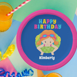 Plato De Papel Personalizado Chica de natación en Redhead Fiesta