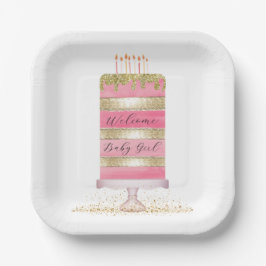 Plato De Papel Personalizado Chica rosa y dorado Baby Shower
