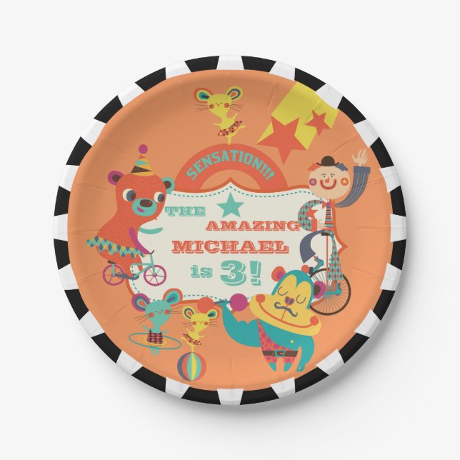 Plato De Papel Personalizado Circus Acts Birday Paper Plates (Anverso)