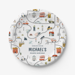 Plato De Papel Personalizado City Cars Cumpleaños