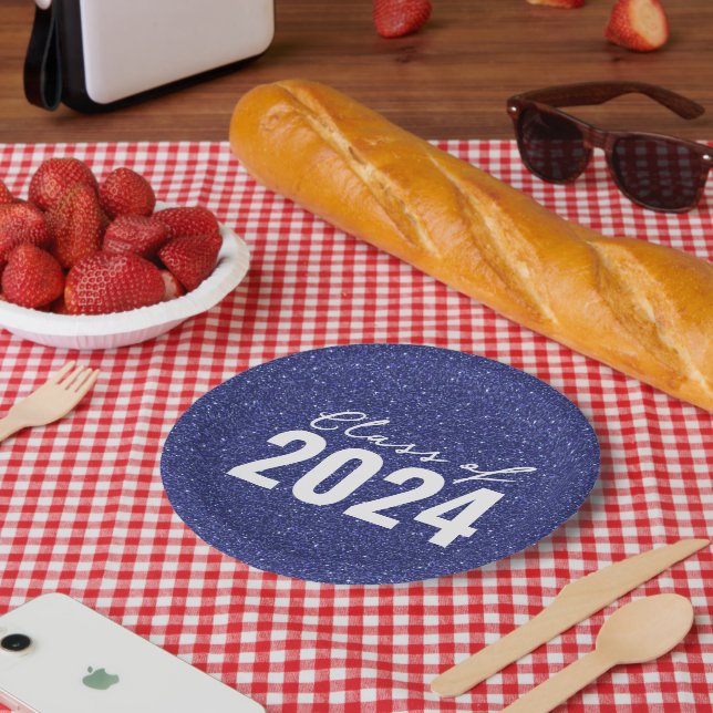 Plato De Papel Personalizado Clase Año Navy Purpurina Azul (Picnic)