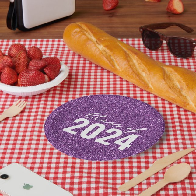 Plato De Papel Personalizado Clase Año Purpurina púrpura (Picnic)