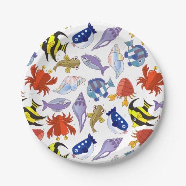 Plato De Papel Personalizado colorida Sealife Fiesta (Anverso)