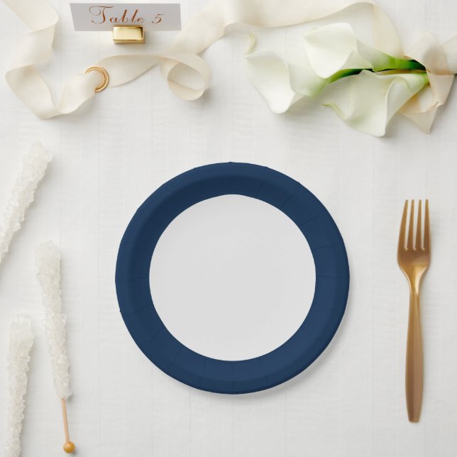 Plato de Papel Personalizado con Borde Oxford Blue (Boda)