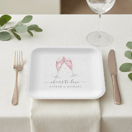 Plato De Papel Personalizado con champán rosa "Saludos al amor"