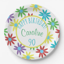 Plato de papel personalizado con flores para cumpl