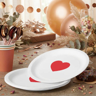 Plato de papel personalizado Corazón Rojo Elegante