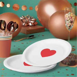 Plato de papel personalizado Corazón Rojo Elegante