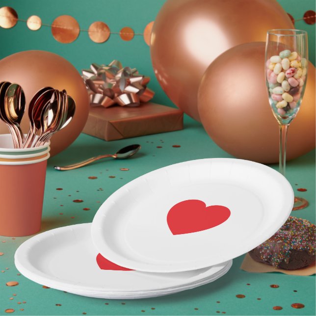 Plato de papel personalizado Corazón Rojo Elegante (Multi)