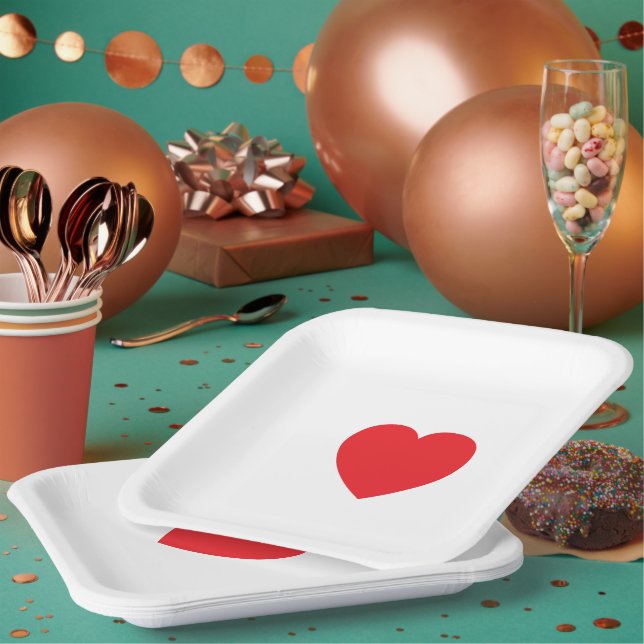 Plato de papel personalizado Corazón Rojo Elegante (Multi)