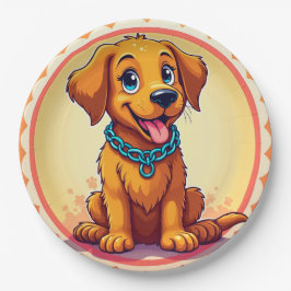 Plato De Papel Personalizado Cuidadoso Cachorro Con Collar Azul