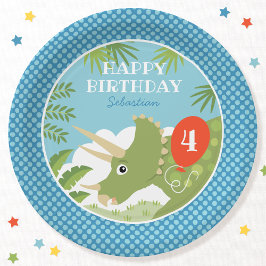Plato De Papel Personalizado Cumpleaños Dinosaur Triceratops Any