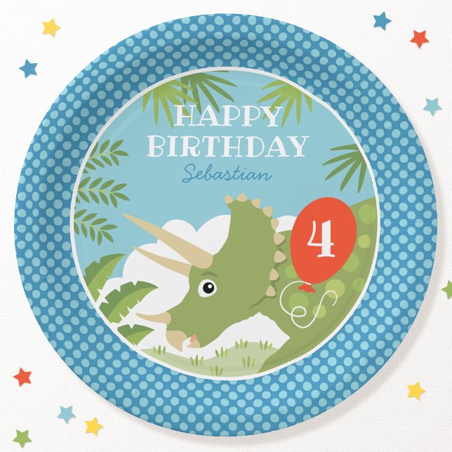Plato De Papel Personalizado Cumpleaños Dinosaur Triceratops Any  (Subido por el creador)