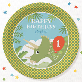 Plato De Papel Personalizado Cumpleaños Dinosaur Triceratops Cual