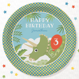 Plato De Papel Personalizado Cumpleaños Dinosaur Triceratops Cual
