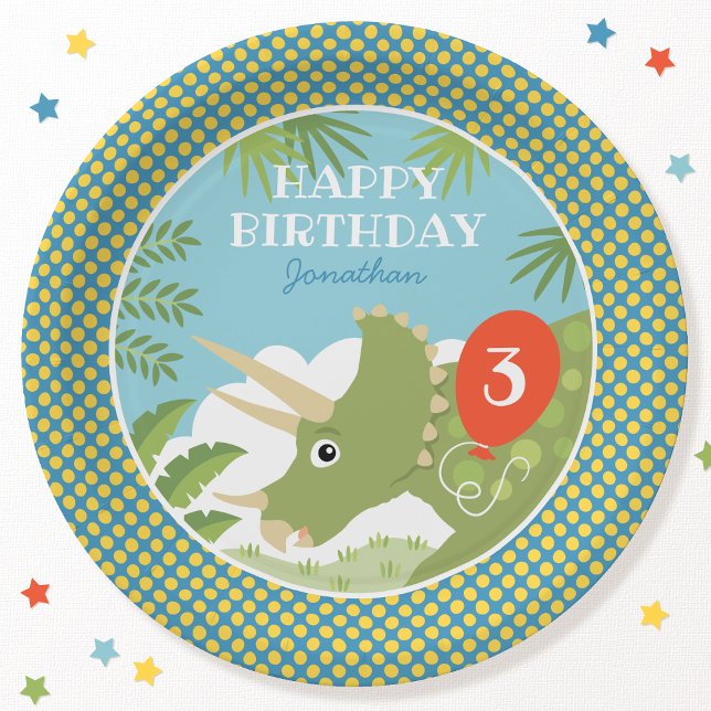 Plato De Papel Personalizado Cumpleaños Dinosaur Triceratops Cual (Subido por el creador)