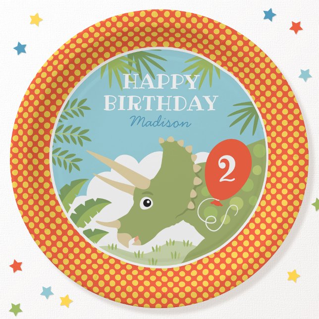 Plato De Papel Personalizado Cumpleaños Dinosaur Triceratops Cual (Subido por el creador)