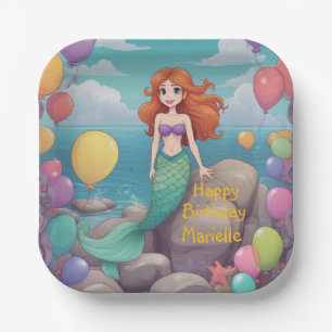 Plato De Papel Personalizado Cumpleaños Sirenita