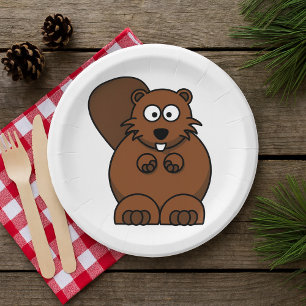 Plato De Papel Personalizado cutáneo castor divertido animal de W