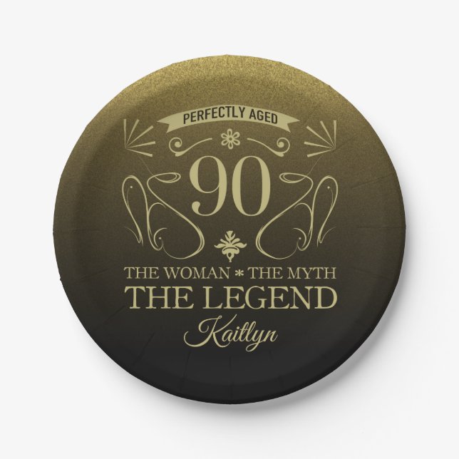 Plato De Papel Personalizado Cute Feliz cumpleaños número 90 (Anverso)