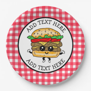 Plato De Papel Personalizado Cute Hamburger Barbacoa o fiesta de