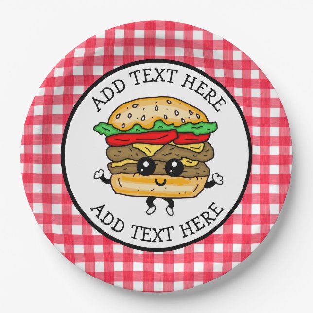 Plato De Papel Personalizado Cute Hamburger Barbacoa o fiesta de  (Anverso)