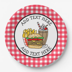 Plato De Papel Personalizado Cute Hamburger Barbacoa o fiesta de 