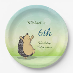 Plato De Papel Personalizado Cute Hedgehog Cumpleaños