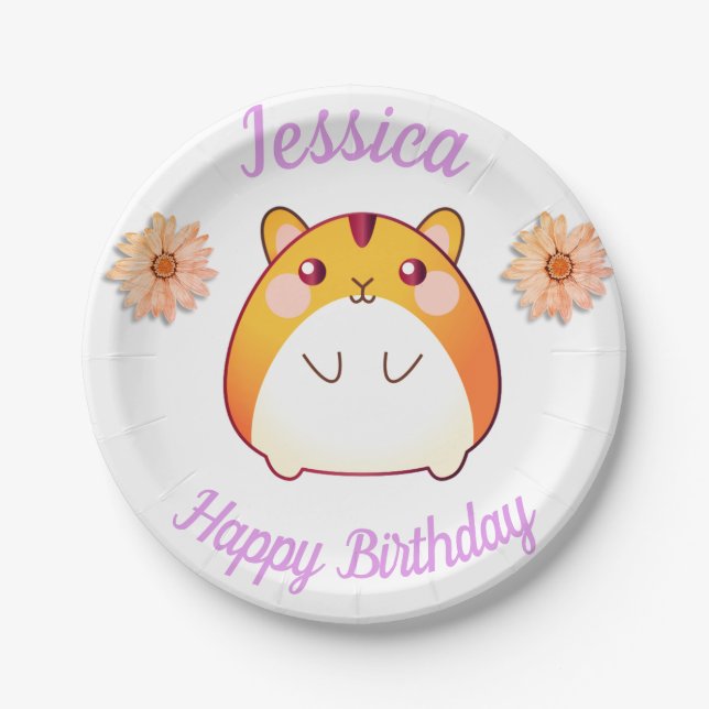 Plato De Papel Personalizado Cute Kawaii Hamster (Anverso)