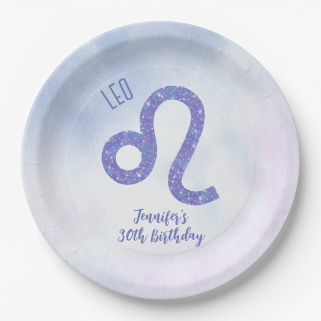 Plato De Papel Personalizado Cute Leo Astrology Fiesta de cumplea (Anverso)