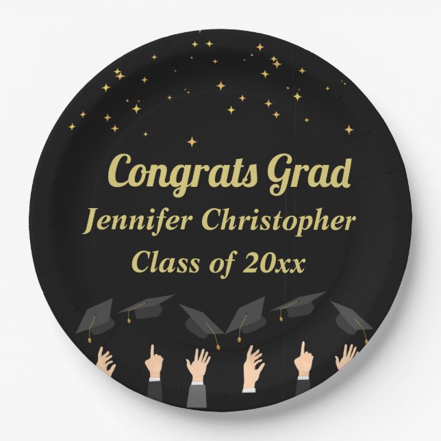 Plato De Papel Personalizado Cute moderno Clásico Graduación de O (Anverso)