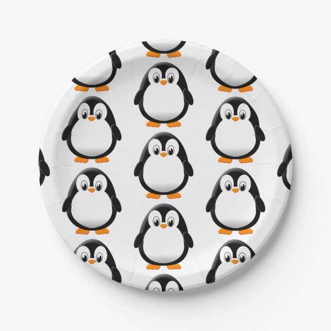 Plato De Papel Personalizado Cute Penguin (Anverso)